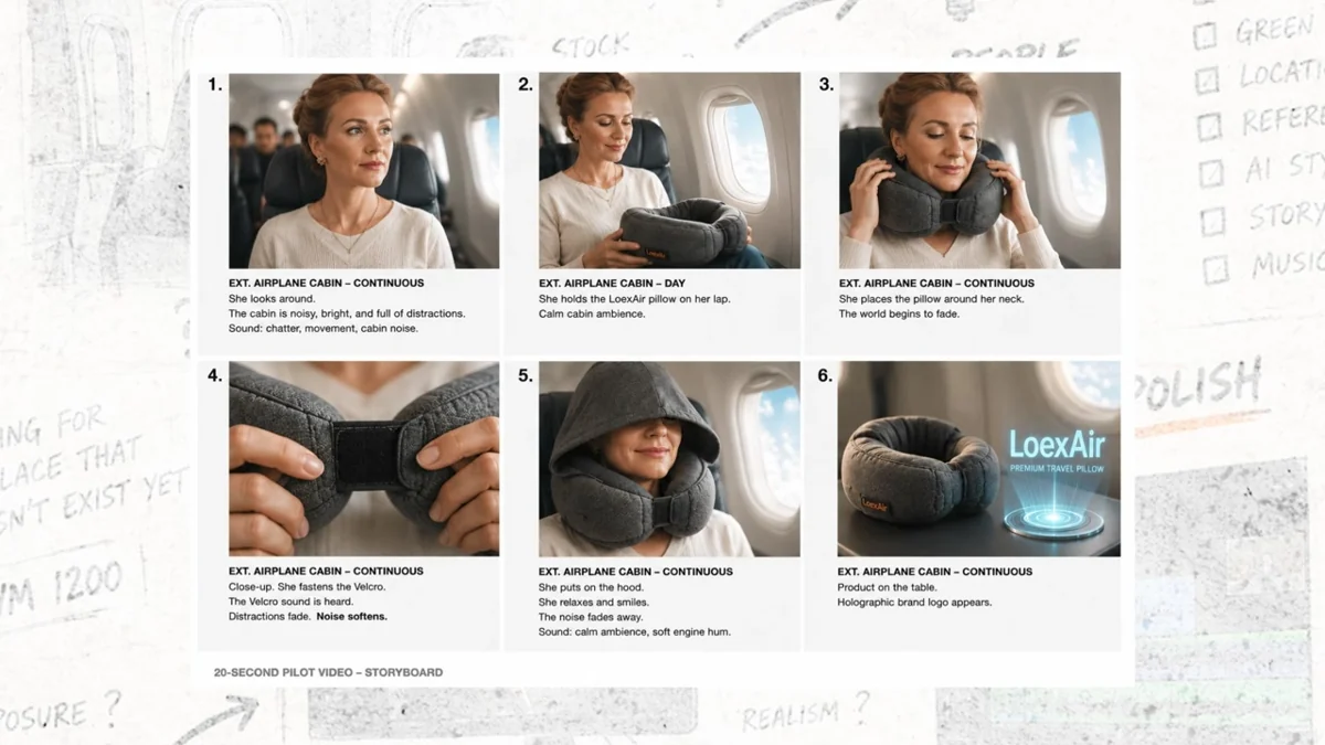 Visual storyboard for the LoexAir product commercial